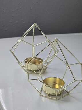 Gold Geometric Tealight Holders - Set of 2